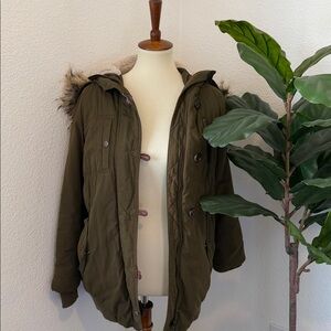 Zara Olive Green Parka with Faux Fur Hood